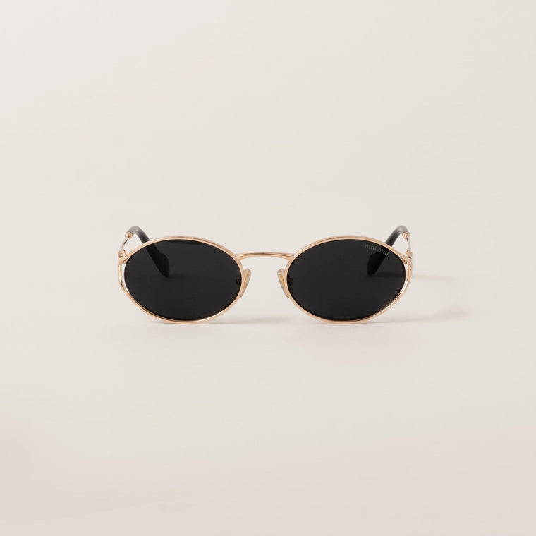 Gloss Black | AEEN oval gold sunglasses with gloss black lenses front view