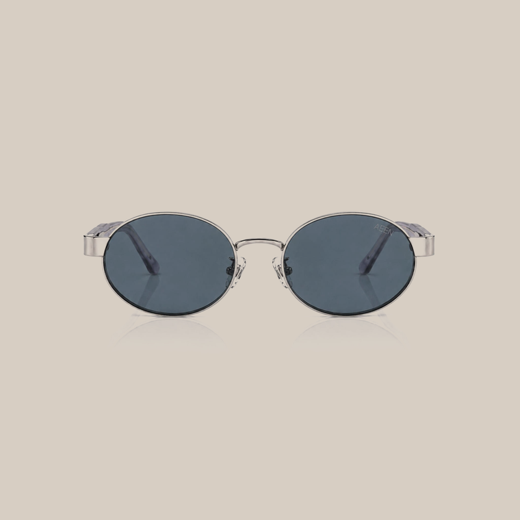 Blue Tint | AEEN LOOP metal sunglasses with blue-gray tinted lenses and silver frame, front view