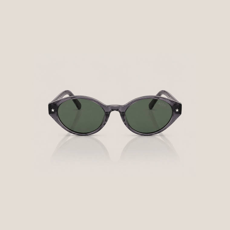 Forest Green | Front-facing studio product shot of classic Aeen retro round sunglasses featuring forest green tinted lenses and sleek frames