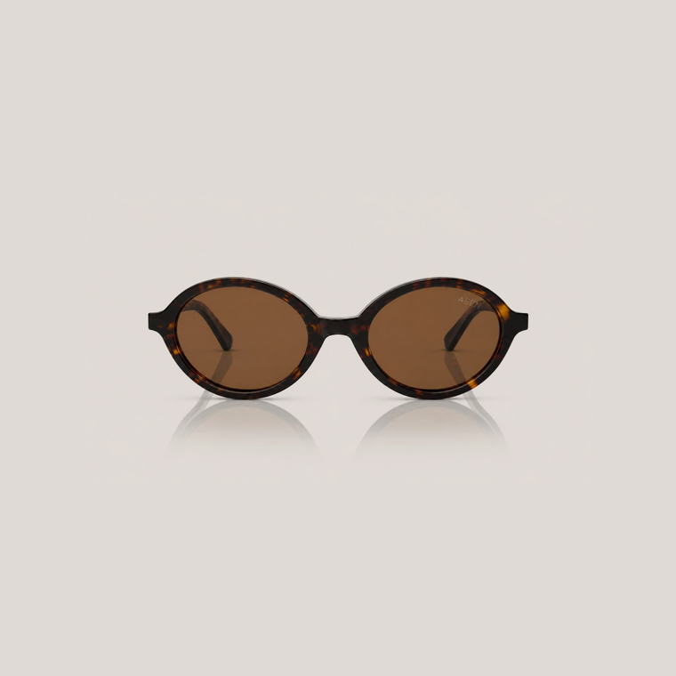 Havana | Aeen retro round sunglasses with classic Havana tortoiseshell frames displayed in a minimalist studio product shot